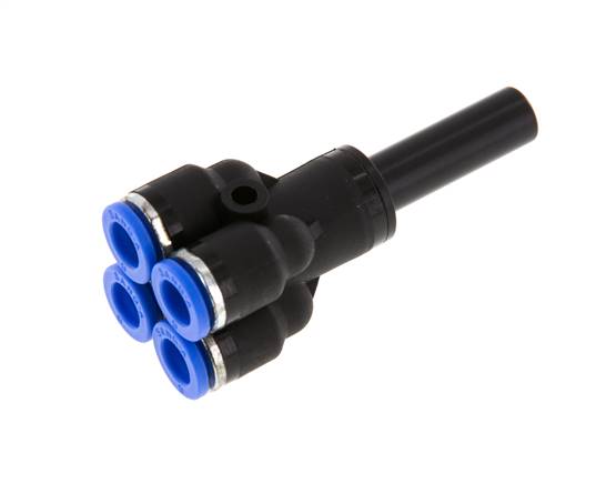Racor de 4 vías en Y de 6 mm x 8 mm con tapón de latón/PA 66 NBR