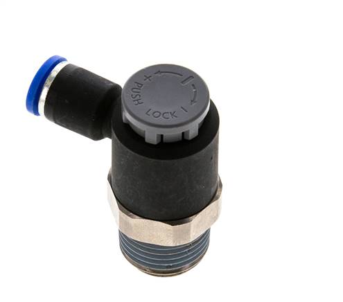 Válvula de control de flujo Codo de salida del medidor 8 mm - R1/2'' Latón/PA 66 Tuerca de seguridad