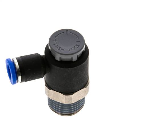 Válvula de control de flujo Codo de salida del medidor 8 mm - R1/2'' Latón/PA 66 Tuerca de seguridad