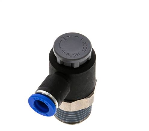 Válvula de control de flujo Codo de salida del medidor 8 mm - R1/2'' Latón/PA 66 Tuerca de seguridad