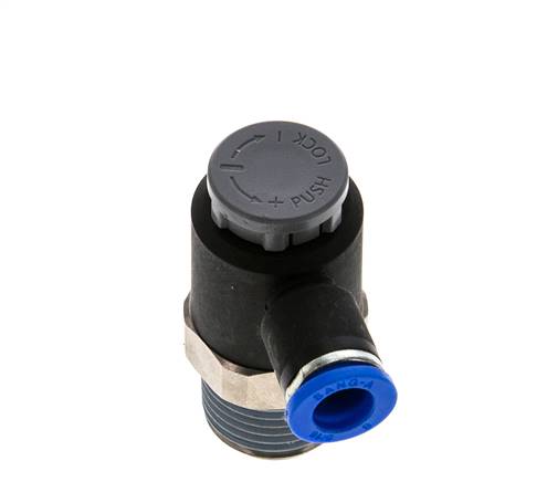 Válvula de control de flujo Codo de salida del medidor 8 mm - R1/2'' Latón/PA 66 Tuerca de seguridad
