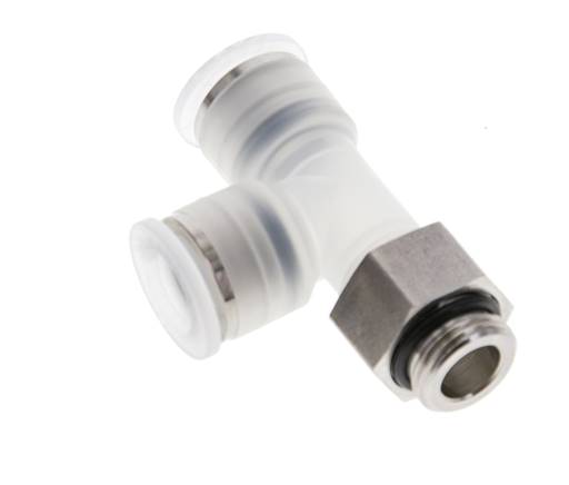 Racor en T de ángulo recto 12mm x G3/8'' con rosca macho PA/Acero inoxidable EPDM giratorio