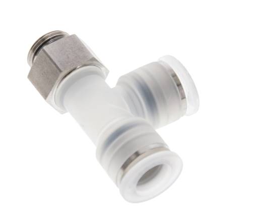 Racor en T de ángulo recto 12mm x G3/8'' con rosca macho PA/Acero inoxidable EPDM giratorio