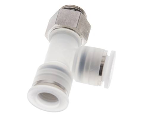 Racor en T de ángulo recto 12mm x G3/8'' con rosca macho PA/Acero inoxidable EPDM giratorio