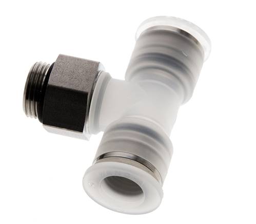 Racor en T de 12mm x G3/8'' con rosca macho PA/acero inoxidable EPDM giratorio FDA