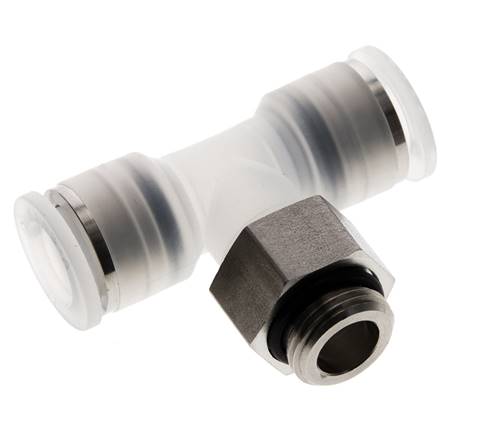 Racor en T de 12mm x G3/8'' con rosca macho PA/acero inoxidable EPDM giratorio FDA