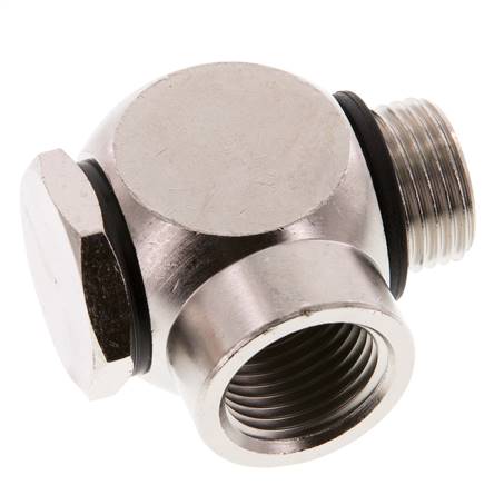 Conector Banjo de Latón Niquelado Rosca Macho & Hembra G1/2'' con perno banjo con Junta Tórica Giratoria