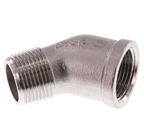 Rp 3/4'' x R 3/4'' F/M Codo de 45 grados de acero inoxidable 16 Bar