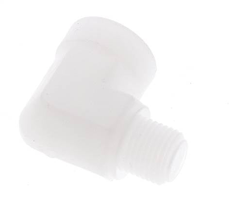 Racor acodado 90deg G1/8'' Macho x Hembra Polipropileno (pp) 10bar (140.5psi) FDA
