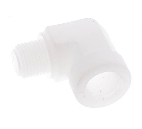 Racor acodado 90deg G1/8'' Macho x Hembra Polipropileno (pp) 10bar (140.5psi) FDA