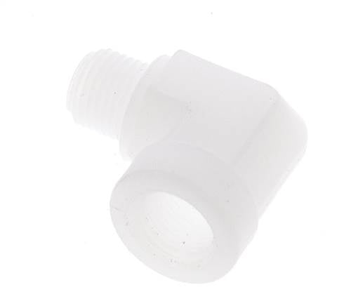 Racor acodado 90deg G1/8'' Macho x Hembra Polipropileno (pp) 10bar (140.5psi) FDA