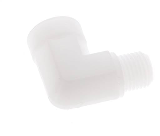 Racor acodado 90deg G1/4'' Macho x Hembra Polipropileno (pp) 10bar (140.5psi) FDA
