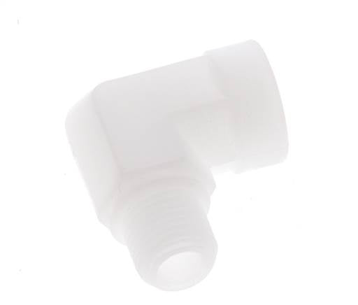 Racor acodado 90deg G1/4'' Macho x Hembra Polipropileno (pp) 10bar (140.5psi) FDA