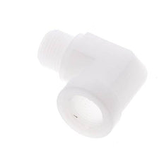 Racor acodado 90deg G3/8'' Macho x Hembra Polipropileno (pp) 10bar (140.5psi) FDA
