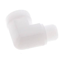 Racor acodado 90deg G3/8'' Macho x Hembra Polipropileno (pp) 10bar (140.5psi) FDA