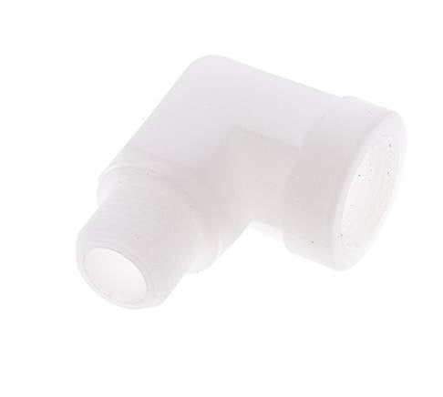 Racor acodado 90deg G3/8'' Macho x Hembra Polipropileno (pp) 10bar (140.5psi) FDA