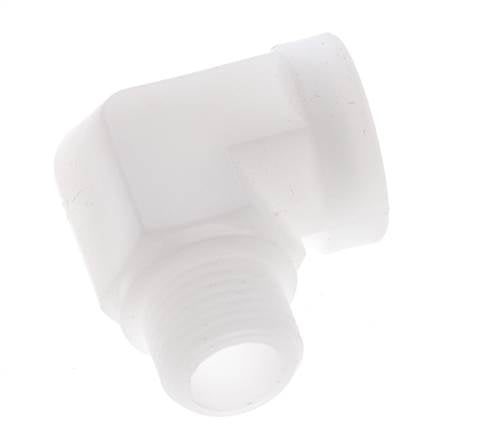 Racor acodado 90deg G1/2'' Macho x Hembra Polipropileno (pp) 10bar (140.5psi) FDA