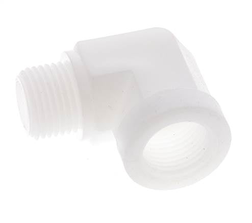 Racor acodado 90deg G1/2'' Macho x Hembra Polipropileno (pp) 10bar (140.5psi) FDA