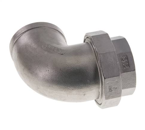 Racor de unión acodado de 90 grados Rp2'' hembra Acero inoxidable Junta plana PTFE 16bar (224.8psi)