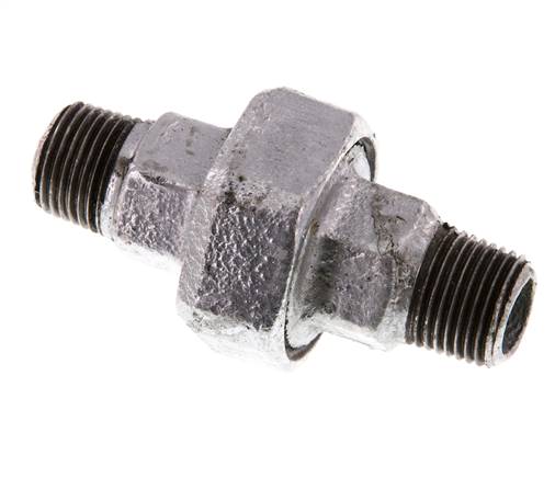 R 1/2'' Hierro fundido zincado Espiga doble de 3 piezas con cierre cónico 25 Bar