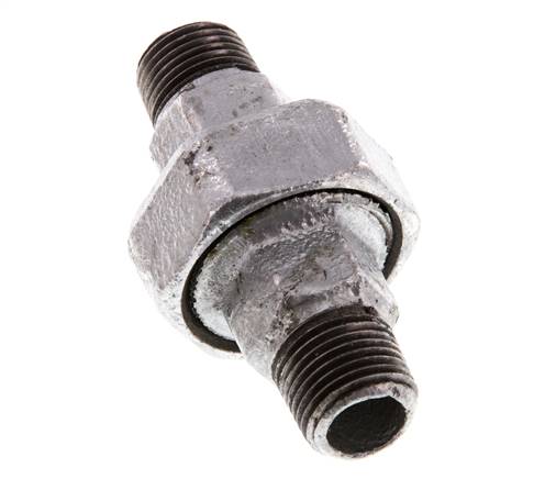 R 1/2'' Hierro fundido zincado Espiga doble de 3 piezas con cierre cónico 25 Bar
