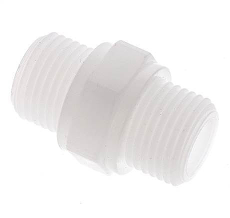 Espiga doble G1/2'' Polipropileno (pp) 10bar (140.5psi) FDA 27mm Hex.