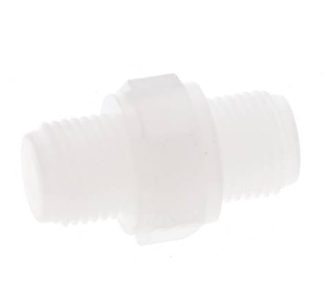 Espiga doble G1/8'' PVDF 10bar (140,5psi) FDA 14mm Hex.