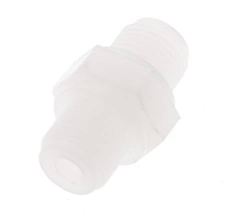 Espiga doble G1/8'' PVDF 10bar (140,5psi) FDA 14mm Hex.