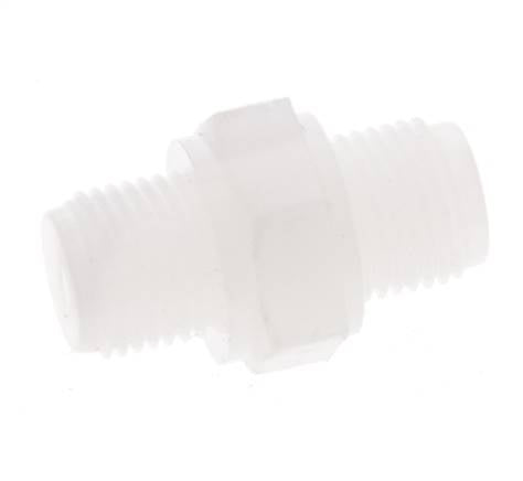 Espiga doble G1/8'' PVDF 10bar (140,5psi) FDA 14mm Hex.