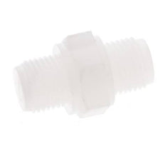 Espiga doble G1/8'' PVDF 10bar (140,5psi) FDA 14mm Hex.