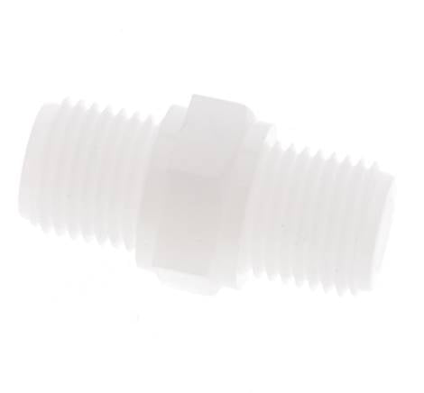 Espiga doble G1/4'' PVDF 10bar (140,5psi) FDA 17mm Hex.