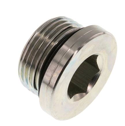 G 1'' Macho Tapón de cierre de acero galvanizado con hexágono interior y junta NBR 400 Bar