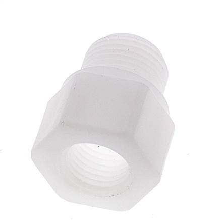 Anillo reductor G1/4'' hembra x G3/8'' Macho Polipropileno (pp) 10bar (140,5psi) FDA 22mm Hex.