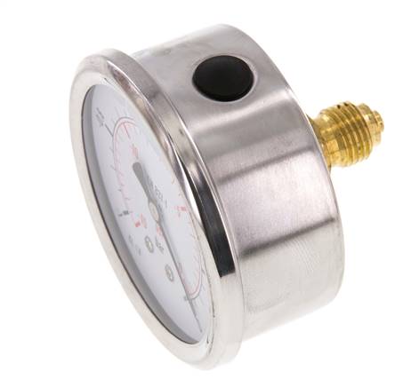 -1..0 Bar (-15..0 psi) Manómetro de glicerina Trasera Acero inoxidable/Latón 63 mm Clase 1.6
