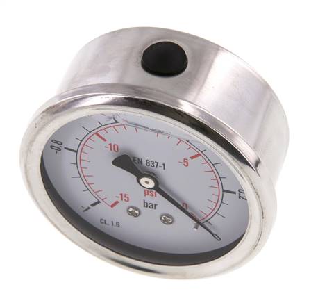 -1..0 Bar (-15..0 psi) Manómetro de glicerina Trasera Acero inoxidable/Latón 63 mm Clase 1.6
