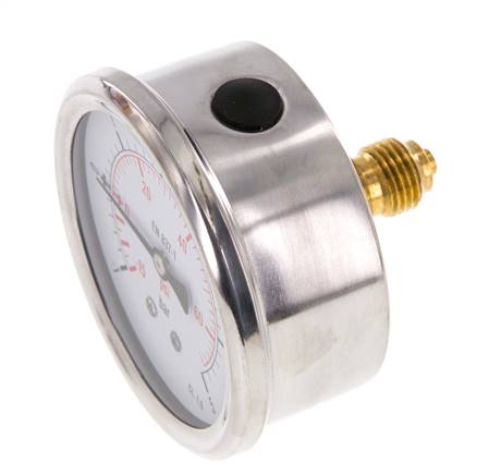 -1..5 Bar (-15..73 psi) Manómetro de glicerina Trasera Acero inoxidable/Latón 63 mm Clase 1.6