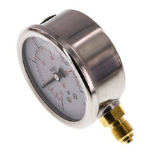 -1..5 Bar (-15..73 psi) Manómetro de glicerina Abajo Acero inoxidable/Latón 63 mm Clase 1.6