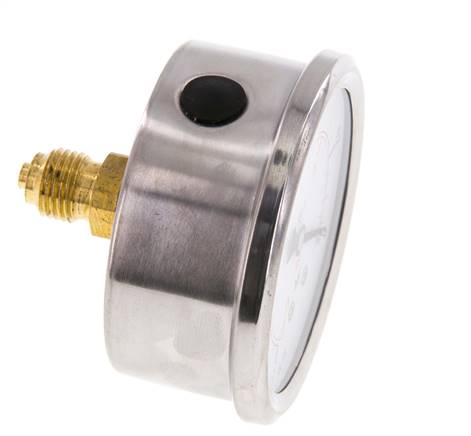 -1..0 Bar (-15..0 psi) Manómetro de glicerina Trasera Acero inoxidable/Latón 63 mm Clase 1.6