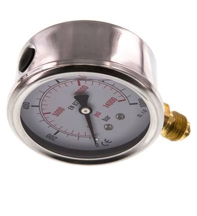 0..1000 Bar (0..14504 psi) Manómetro de glicerina Abajo Acero inoxidable/Latón 63 mm Clase 1.6