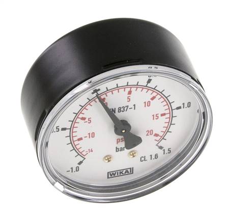 -1..1.5 Bar (-15..22 psi) Manómetro Acero trasero / latón 63 mm Clase 1.6
