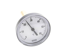 0 a +60°C Termómetro bimetálico de plástico Gabinete de 63mm Vástago de 60mm con termopozo