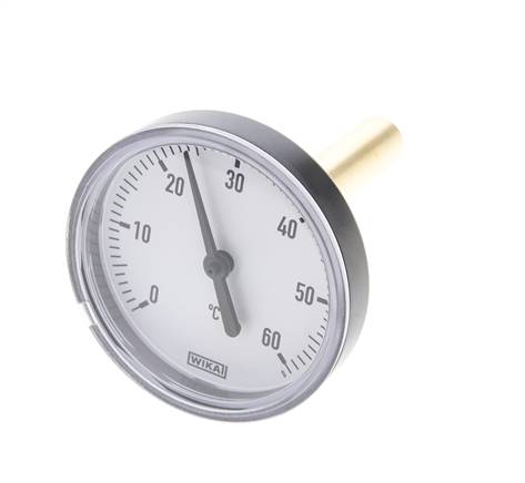 0 a +60°C Termómetro bimetálico de plástico Gabinete de 63mm Vástago de 60mm con termopozo