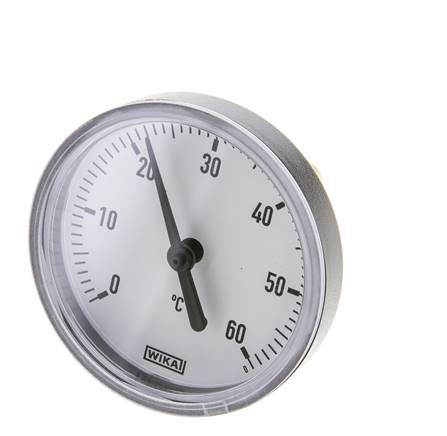 0 a +60°C Termómetro bimetálico de plástico Gabinete de 63mm Vástago de 40mm con termopozo