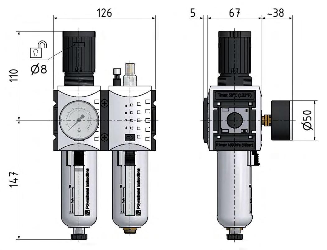 FRL 2 Partes G3/8'' 3500l/min 0.2-4.0bar/3-58psi Semi-Auto Metal Futura 2