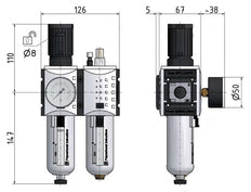 FRL G1/2'' 3500l/min 0.1-1.0bar/1-14psi Futura 2