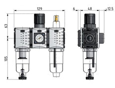 FRL 3 Partes G1/4'' 800l/min 0.2-4.0bar/3-58psi Auto (Cerrado Sin Presión) Manómetro de 40 mm Policarbonato Futura 0