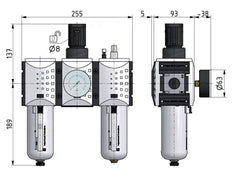 FRL 3 Partes G3/4'' 12000l/min 0.2-4.0bar/3-58psi Semi-Auto Policarbonato Futura 4