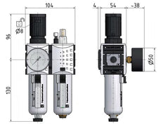 FRL 2 Partes G1/4'' 1750l/min 0.2-4.0bar/3-58psi Semi-Auto Metal Futura 1