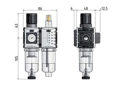 FRL 2 Partes G1/4'' 800l/min 0.2-4.0bar/3-58psi Semi-Auto 40 mm Manómetro Metal Futura 0