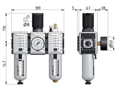 FRL 3 Partes G3/8'' 3500l/min 0.1-2.0bar/1-29psi Semi-Auto Metal Futura 2
